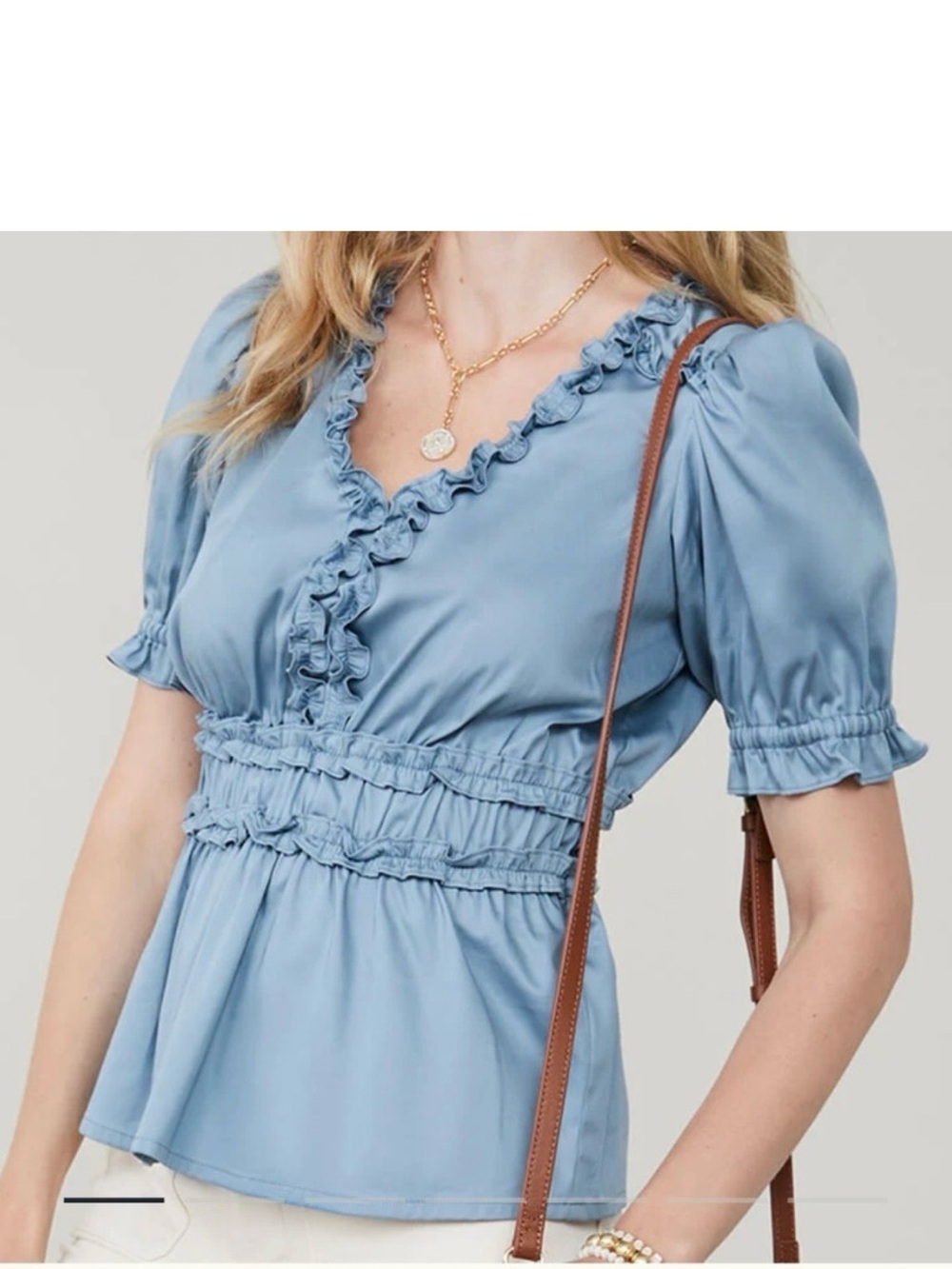 Spartina NWOT 449 Dust Blue Ginette Ruffle V-Neck Top